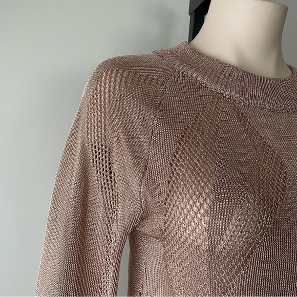 Pretty Little Thing Metallic Knitted Rose Gold Cut Out Maxi Long Dress Pink - Picture 8 of 12